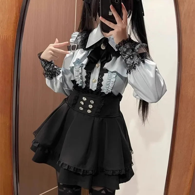Eprolo Jirai Kei Lolita Kawaii shirt and skirt set, featuring cute, colorful fashion with playful patterns and stylish design.