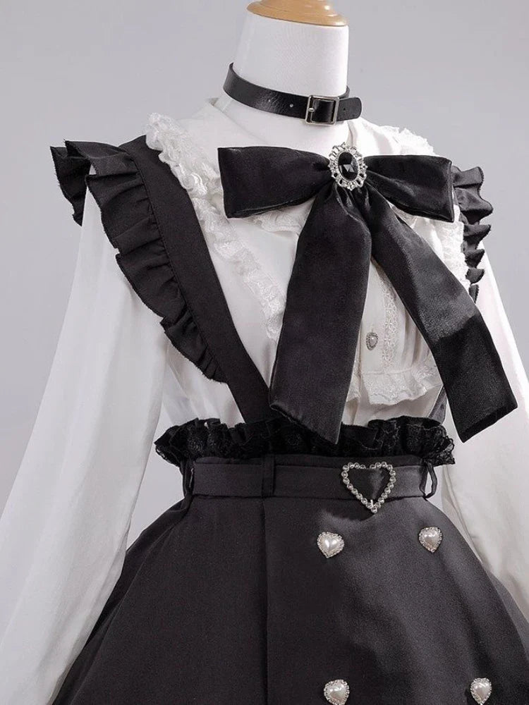 Eprolo Japon tarzı dantelli gömlek ve etek seti, şık ve rahat, dantelli detaylarla modern tasarım.