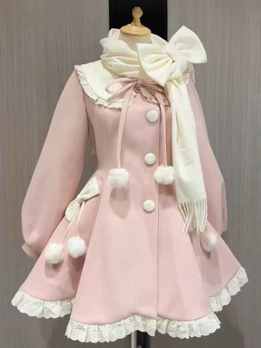 Japon Kawaii Zarif Lolita Elbise with contrast details, featuring a delicate, elegant design perfect for fashion and cosplay.
