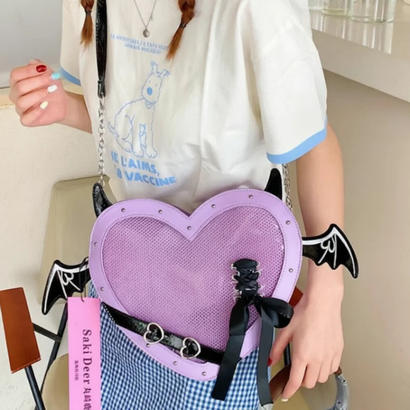 Eprolo Kalp Yarasa Ita Çanta with black bat and heart design, stylish and lightweight tote bag for everyday use.