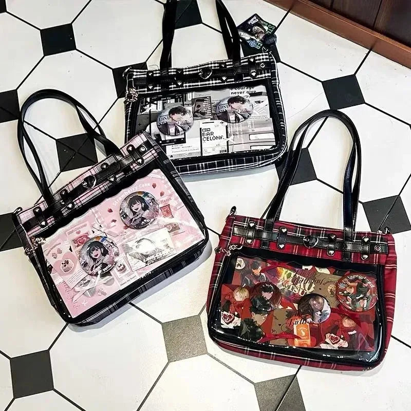 Ekose Desenli Şeffaf Cepli Ita Bag