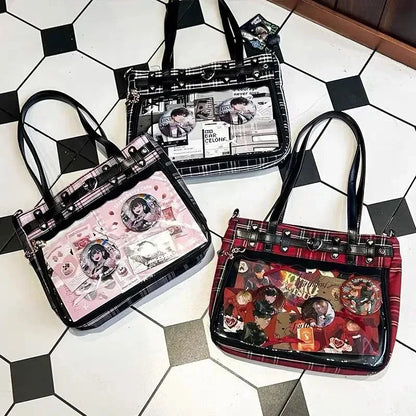 Ekose Desenli Şeffaf Cepli Ita Bag