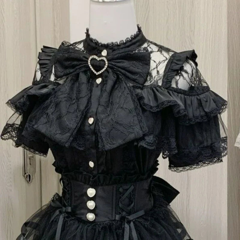 Shadora Jirai Kei kawaii lace Lolita blouse with intricate detailing, featuring delicate lace and a soft, feminine design.