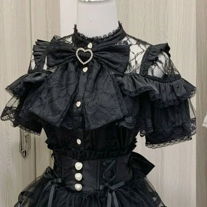 Shadora Jirai Kei kawaii lace Lolita blouse with intricate detailing, featuring delicate lace and a soft, feminine design.