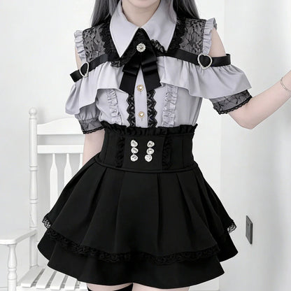 Eprolo Jirai Kei Lolita Kawaii shirt and skirt set featuring colorful, adorable Japanese-inspired fashion with playful patterns.