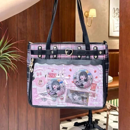 Ekose Desenli Şeffaf Cepli Ita Bag