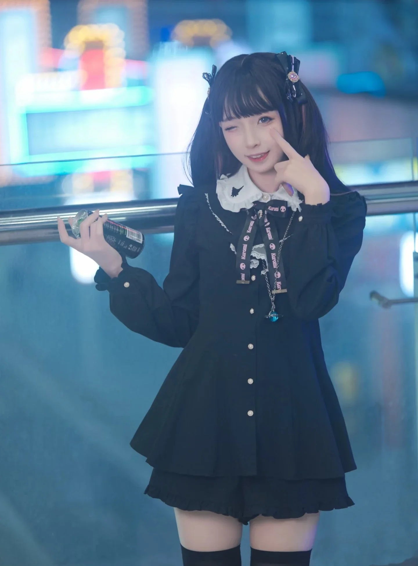 Kawaii Siyah Mini Elbise Seti