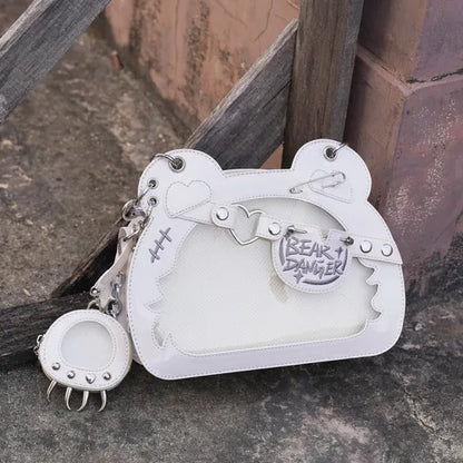 Transparent kawaii teddy bear Ita bag by eprolo featuring a cute, clear design with adorable bear details.