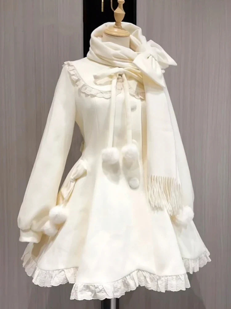 Japon Kawaii Zarif Kontrast Detaylı Lolita Elbise, eprolo, with ruffled sleeves and bow accents on soft pastel fabric.