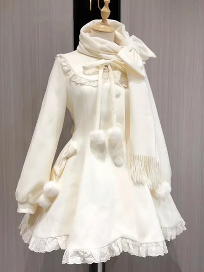 Japon Kawaii Zarif Kontrast Detaylı Lolita Elbise, eprolo, with ruffled sleeves and bow accents on soft pastel fabric.
