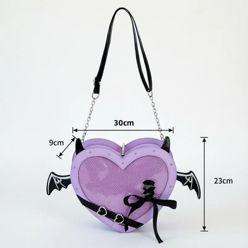 Eprolo Kalp Yarasa Ita Çanta featuring a black bat-shaped heart design with adjustable straps and spacious interior.