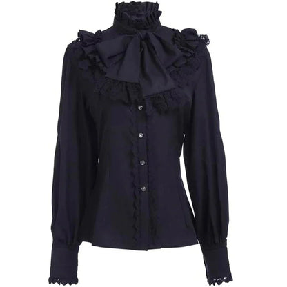 Victorian Lolita Bluz by eprolo featuring lotus fırfır detail, long sleeves, slim fit, vintage-inspired design