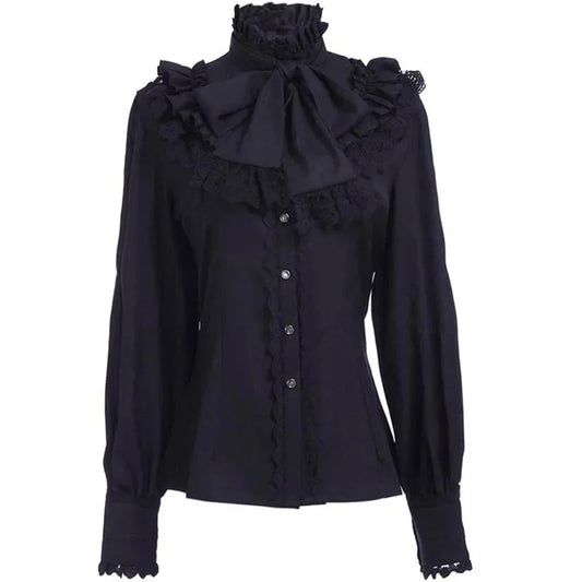 Victorian Lolita Bluz by eprolo featuring lotus fırfır detail, long sleeves, slim fit, vintage-inspired design