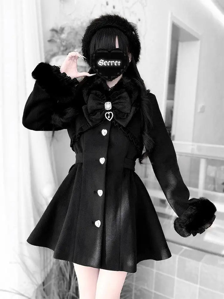 Eprolo winter Japanese coat with plush collar, warm and stylish for cold weather, shown in a front view.