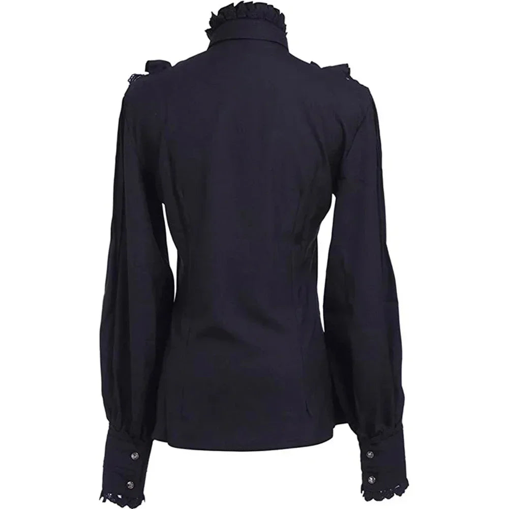 Victorian Lolita Bluz by eprolo with lotus fırfır details, long sleeves, slim fit, vintage style, and elegant design.