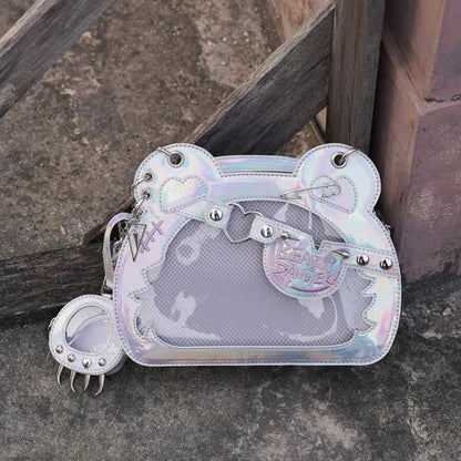 Clear kawaii teddy bear Ita bag by eprolo featuring a cute transparent design and adorable bear face detail.
