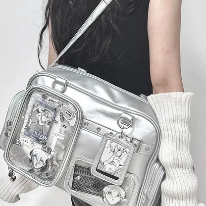 Harajuku 20cm Pin Doll Ita bag by eprolo featuring a colorful anime-inspired character design on a black tote bag.