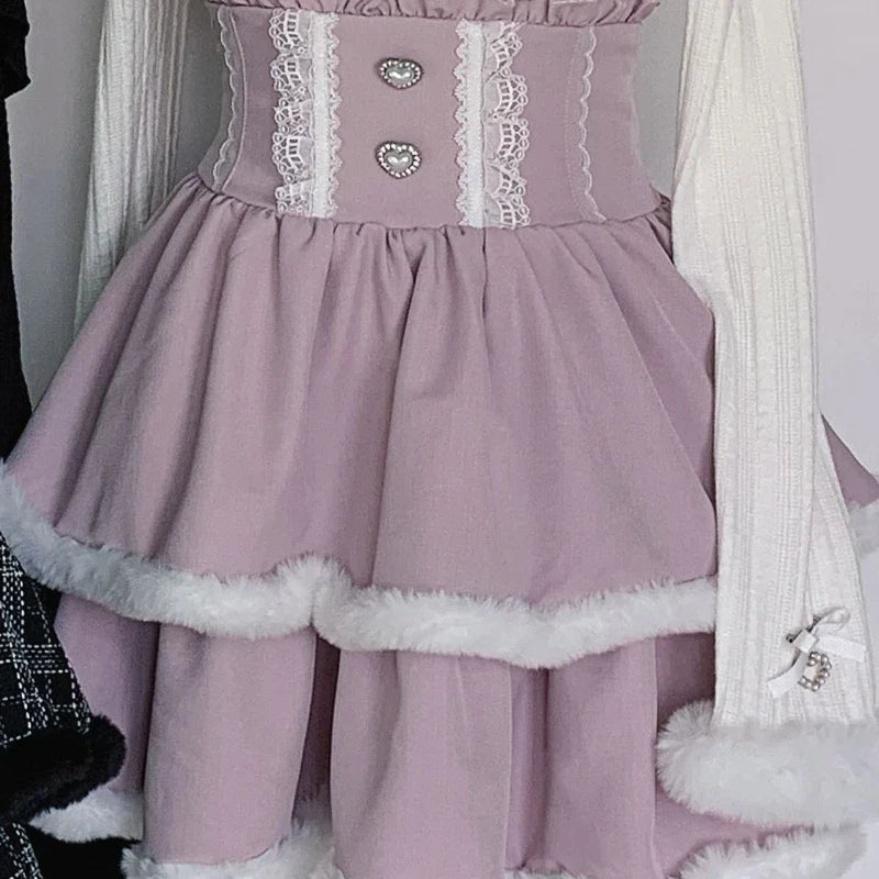 Eprolo Japon Stil Lolita lace bow mini skirt and blouse set, featuring delicate lace and cute bow accents in a stylish design.