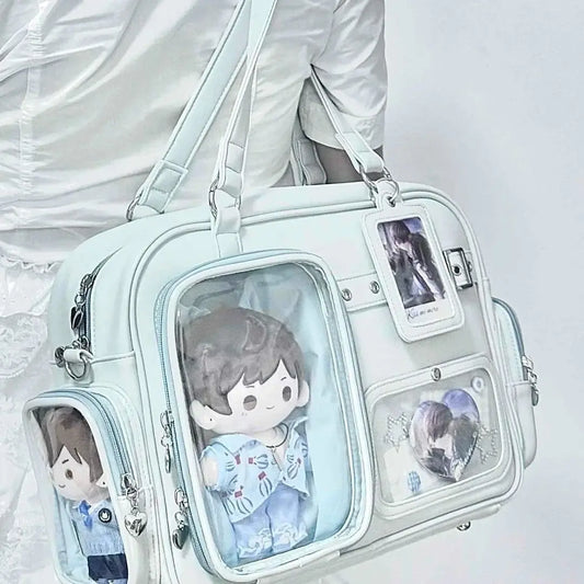Eprolo Harajuku 20cm Pin Doll Ita bag featuring colorful anime-inspired character design with bold pins and accessories.