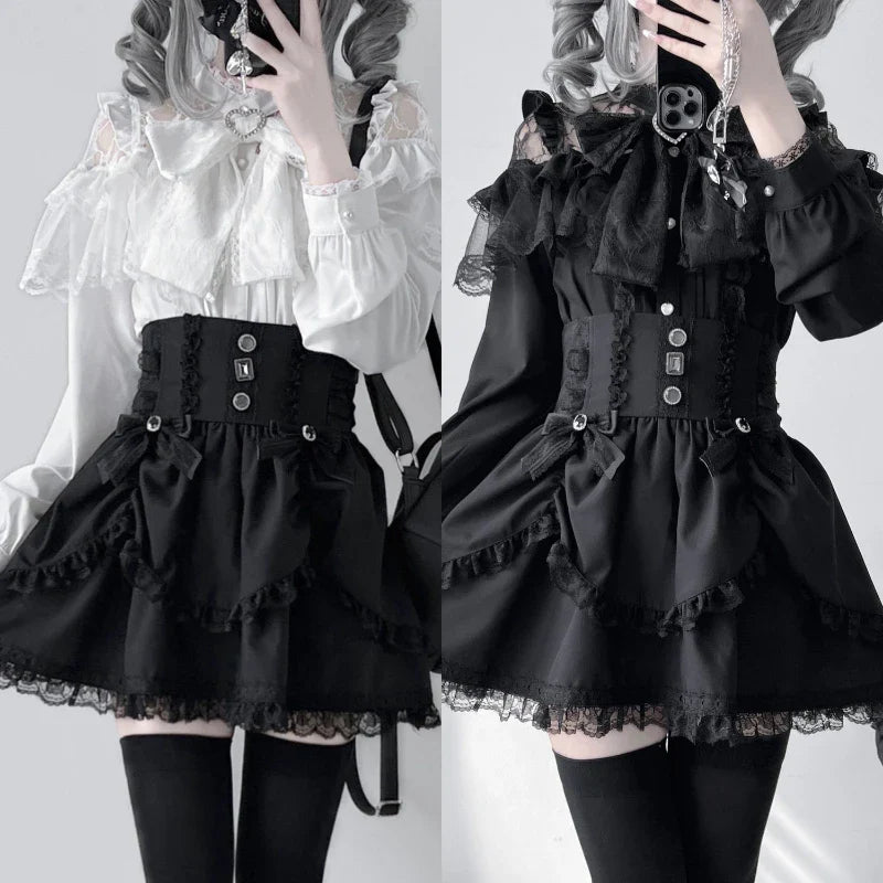 Shadora Jirai Kei Kawaii Lolita blouse with lace details, featuring a delicate and stylish design in soft pastel colors.
