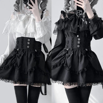 Shadora Jirai Kei Kawaii Lolita blouse with lace details, featuring a delicate and stylish design in soft pastel colors.