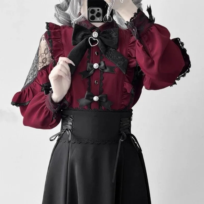 Elegant Jirai Kei Lolita long dress with intricate lace details, featuring a traditional Bordo Dantel design by eprolo.