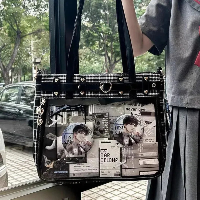 Ekose Desenli Şeffaf Cepli Ita Bag