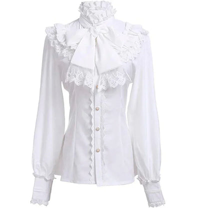 Victorian Lolita blouse by eprolo with lotus lace details, long sleeves, slim fit, vintage style, featuring ruffled accents