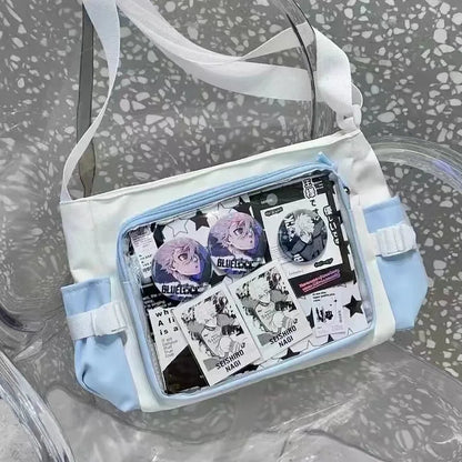 Transparent Ita-style bag by eprolo featuring a sleek, clear design with black handles and a minimalist aesthetic.