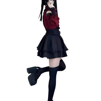 Eprolo Jirai Kei Lolita Kawaii shirt and skirt set, featuring a cute, colorful design with ruffled details and playful style.