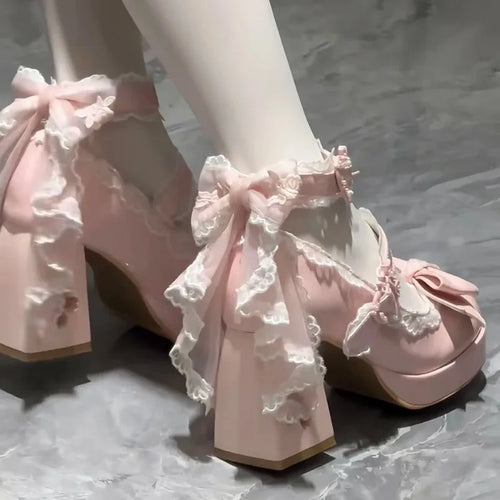 Eprolo Lolita shoes with ribbon detail and cute heel, stylish and comfortable for everyday wear