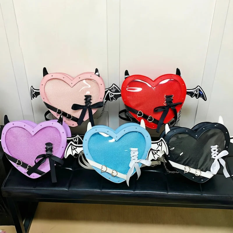 Eprolo Kalp Yarasa Ita Çanta with black bat and heart design, made of durable fabric, ideal for everyday use.