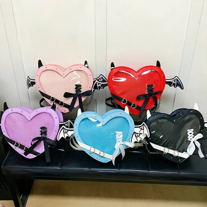 Eprolo Kalp Yarasa Ita Çanta with black bat and heart design, made of durable fabric, ideal for everyday use.