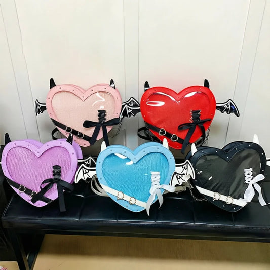 Eprolo Kalp Yarasa Ita Çanta with black bat and heart design, made of durable fabric, ideal for everyday use.