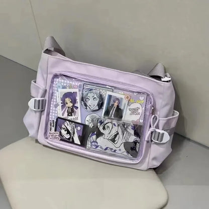 Transparent Ita bag with black handles and accents, featuring a clear design perfect for showcasing personal accessories.