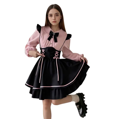Fiyonk Detaylı Pembe Jirai Kei Lolita Elbise Seti