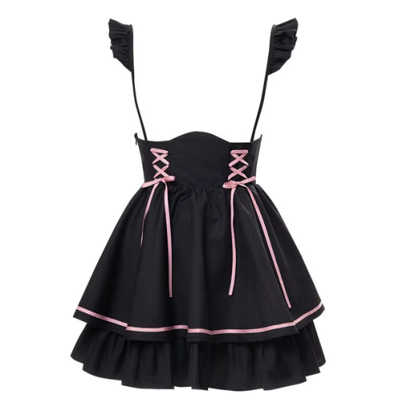 Fiyonk Detaylı Pembe Jirai Kei Lolita Elbise Seti