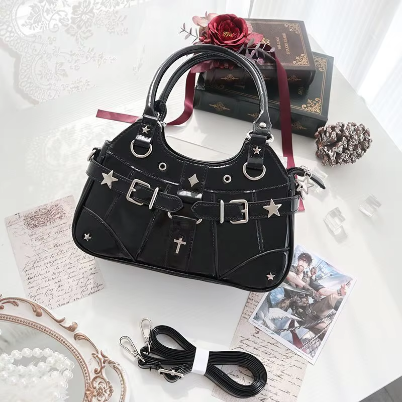 Clear Y2K star-shaped Harajuku Ita bag by eprolo featuring transparent shoulder design and bold star pattern.