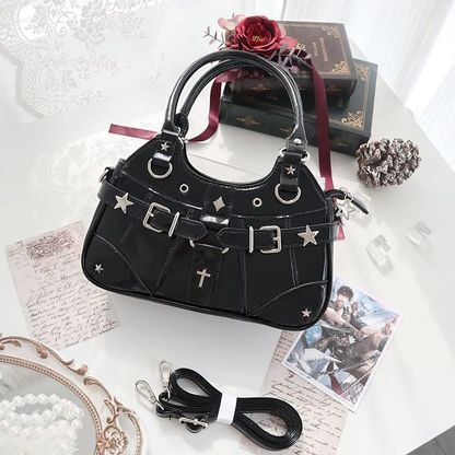 Clear Y2K star-shaped Harajuku Ita bag by eprolo featuring transparent shoulder design and bold star pattern.
