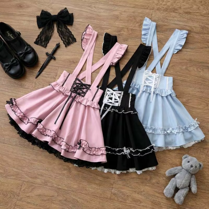Jirai Kei Stil Askılı Şirin Etek Elbise