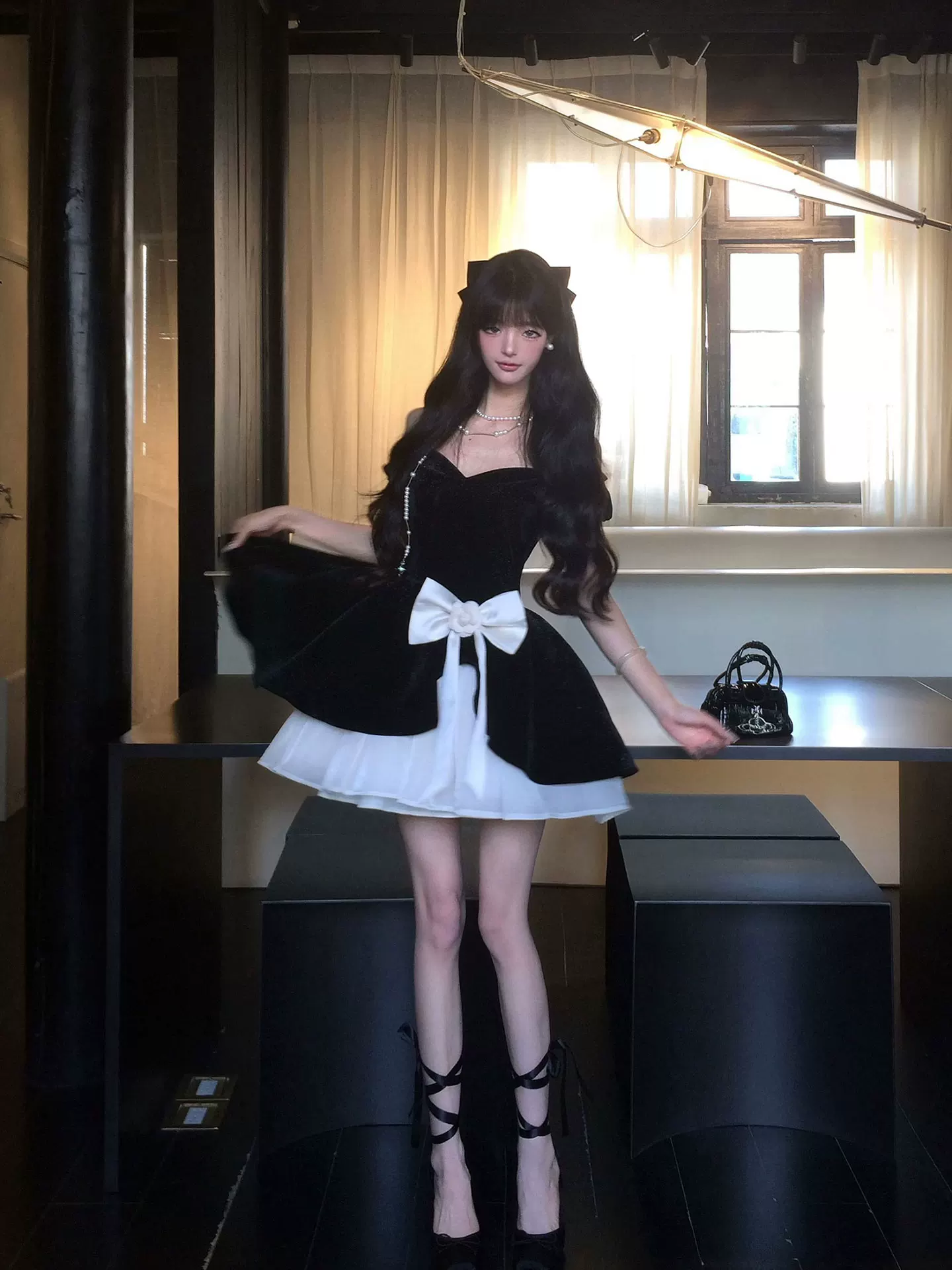 Siyah Beyaz Lolita  Elbise