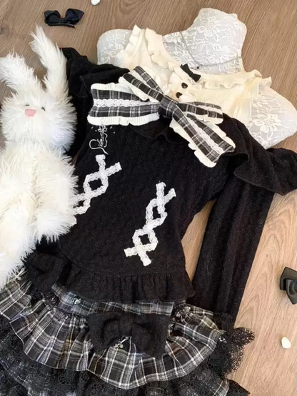 Siyah Ekoseli Lolita Etek & Üst Seti