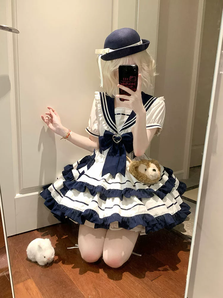 Denizci Model Katmanlı Lolita Elbise