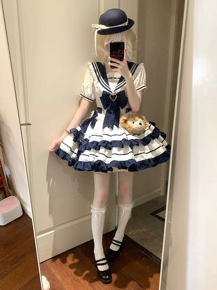 Denizci Model Katmanlı Lolita Elbise
