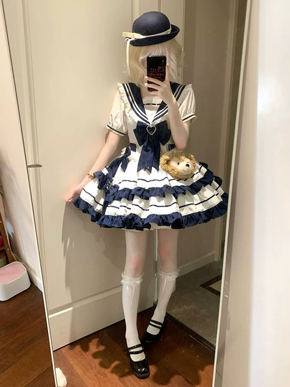 Denizci Model Katmanlı Lolita Elbise