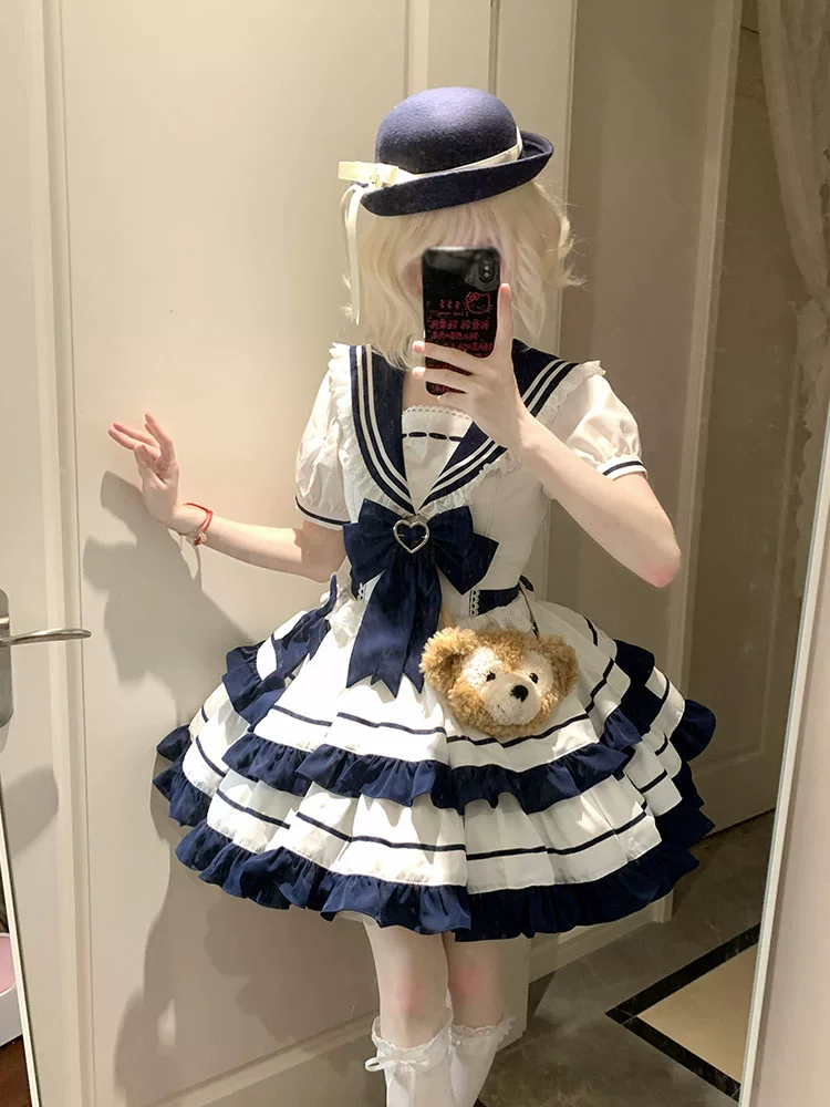 Denizci Model Katmanlı Lolita Elbise