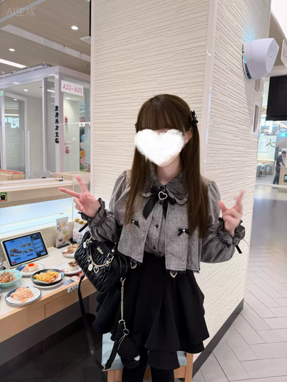 Kawaii Gri Gömlek ve Etek Seti - ürün görseli 7