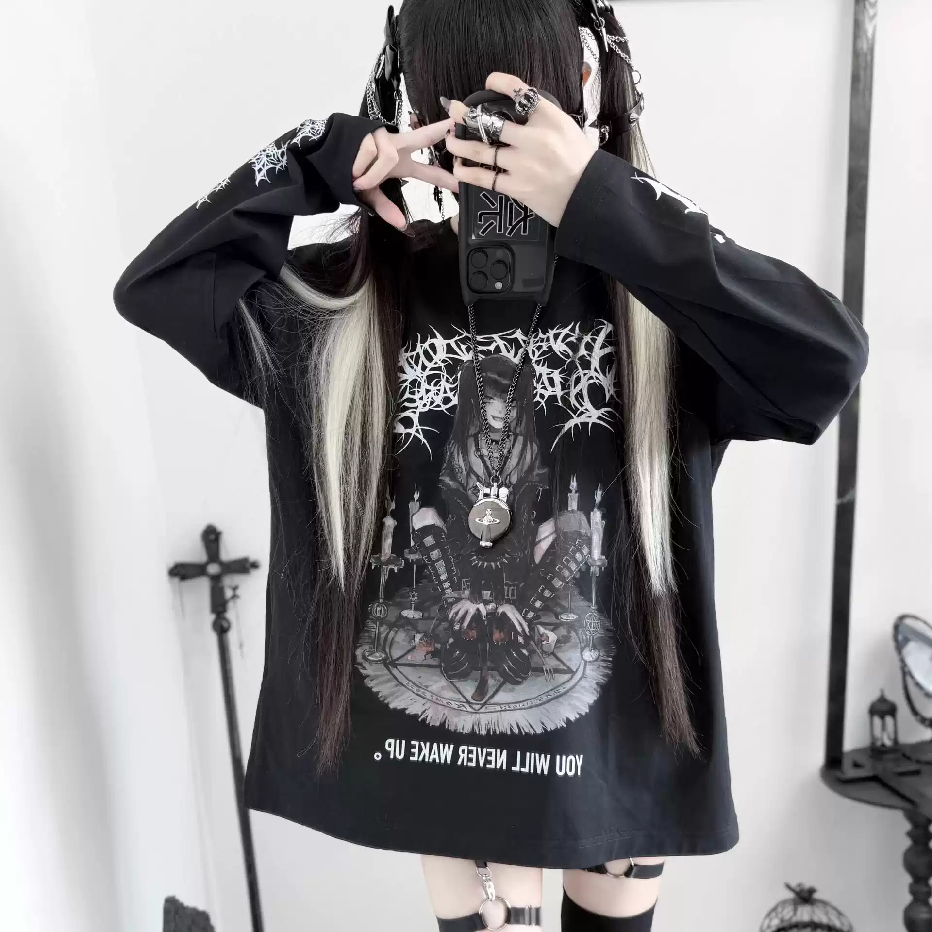 Uzun Oversize Gotik Tişört - ürün görseli 5