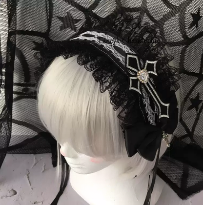 Haç Detaylı Dantelli Gotik Lolita Taç