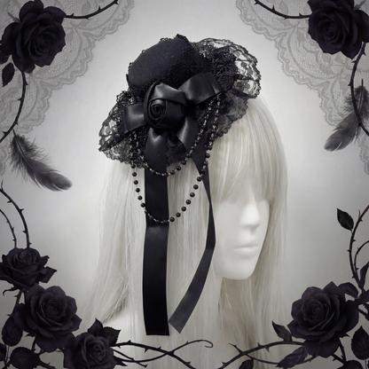 Siyah Güllü Gotik Lolita Bonnet